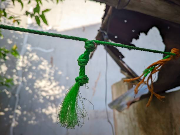 selective focus of green raffia hanging near the roof of the house, usually used for drying clothes selective focus of green raffia hanging near the roof of the house, usually used for drying clothes raffia stock pictures, royalty-free photos & images