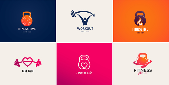 Fitness, gym studio, sport club, personal trainer vector logo collection. Vector design