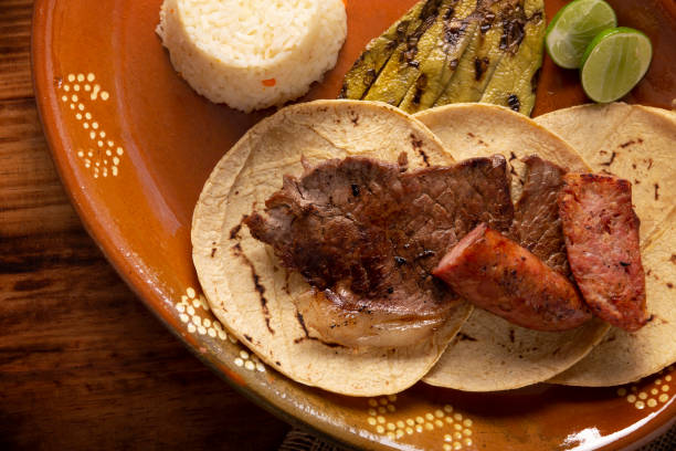 istock Roast meat tacos with chorizo Top view 1475404215
