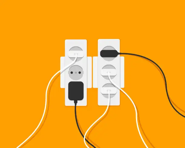 Vector illustration of Multi-socket adapter, electrical extension cord