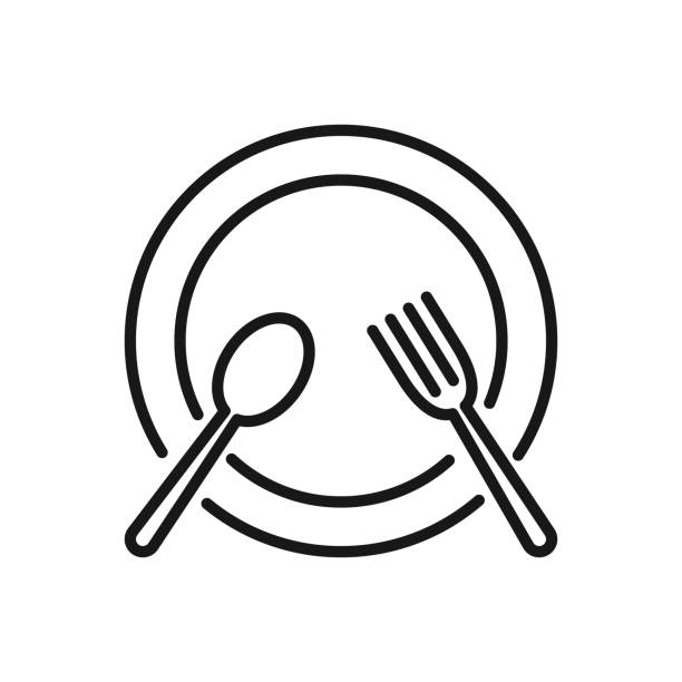 istock Editable Icon of Spoon and Fork Over Plate, Vector illustration isolated on white background. using for Presentation, website or mobile app 1475414303