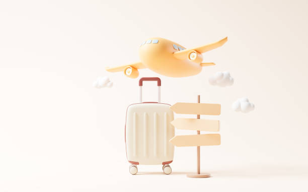 istock Cartoon style luggage with travel theme, 3d rendering. 1475418316