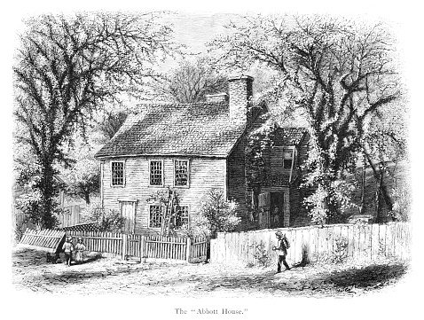 Roger Williams's meeting-house, the Abbott House, Providence, Rhode Island , USA. Pen and pencil illustration engravings published 1872. This edition edited by William Cullen Bryant is in my private collection. Copyright is in public domain.