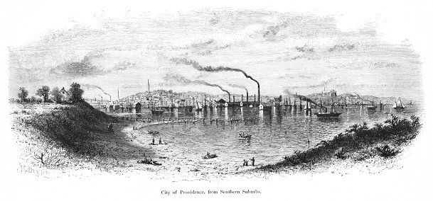 Providence Harbor, Rhode Island , USA. Pen and pencil illustration engravings published 1872. This edition edited by William Cullen Bryant is in my private collection. Copyright is in public domain.