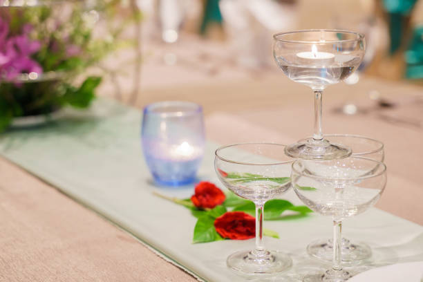 istock Elegance of glasses on table set up for dinning room 1475421148