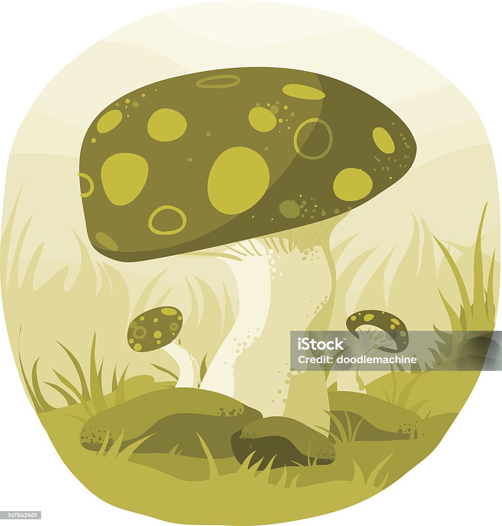 Three Magic Mushrooms 3 happy mushrooms, Grass stock vector