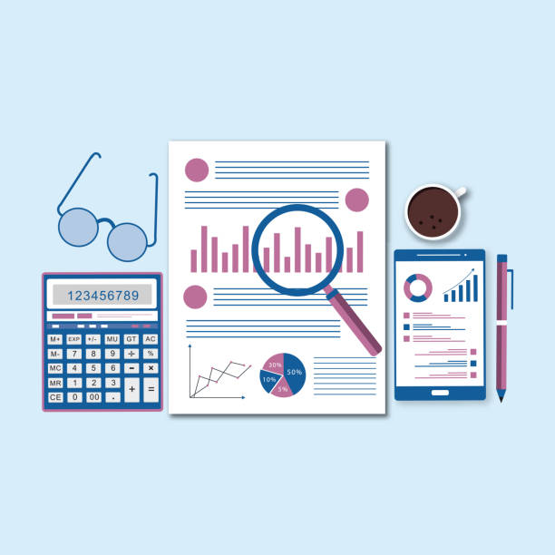 ilustrações, clipart, desenhos animados e ícones de auditoria financeira, processo fiscal de auditoria, folha de papel - legal system document report examining