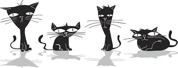 Vector illustration of Four Black Cats