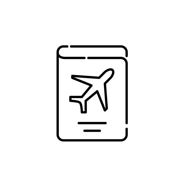 paszport podróży z symbolem samolotu. idealna ikona edytowalnego obrysu pikseli - customs emigration and immigration prevent entrance stock illustrations