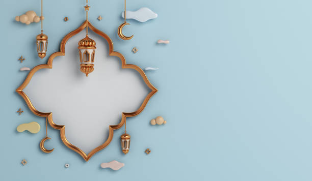 istock Islamic decoration background with window frame, lantern, crescent moon, cartoon style, ramadan kareem, mawlid, iftar, isra  miraj, eid al fitr adha, muharram, copy space, 3D illustration 1475432177