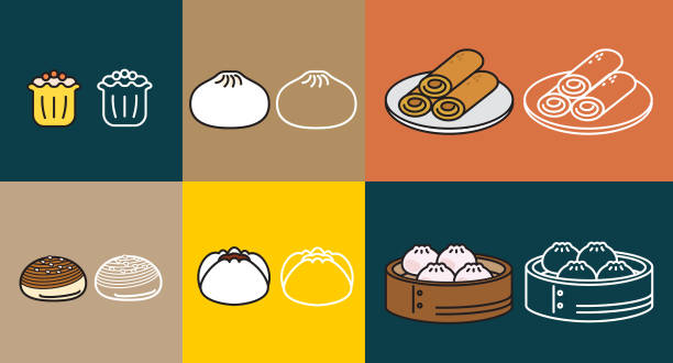 ilustraciones, imágenes clip art, dibujos animados e iconos de stock de hong kong restaurante dimsum vector - shumai