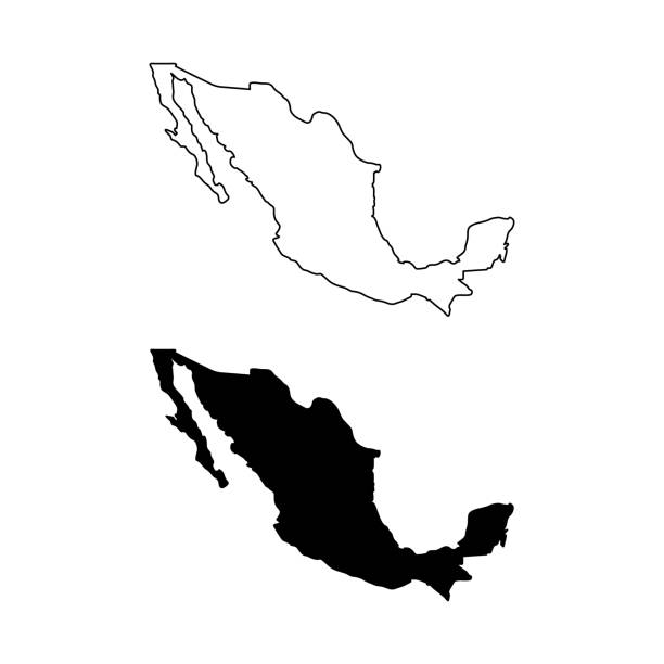 illustrations, cliparts, dessins animés et icônes de jeu d’icônes de carte vectorielle mexique, illustration de ligne de silhouette mexique - outline mexico flat world map