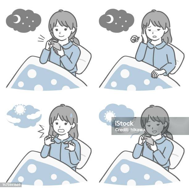잠자기 직전의 소녀 누워있기에 대한 스톡 벡터 아트 및 기타 이미지 - 누워있기, 늦잠, 단순함 - iStock