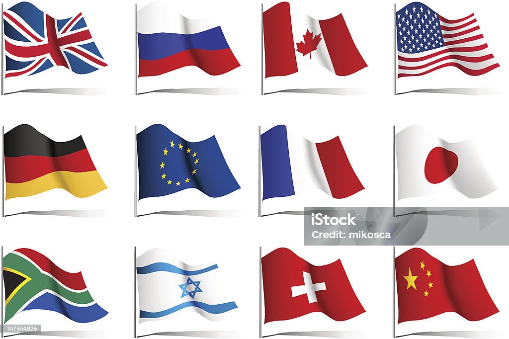 Set of world flags Set of world flags. All elements and textures are individual objects. Vector illustration scale to any size. Transparent PNG version included. USA stock vector