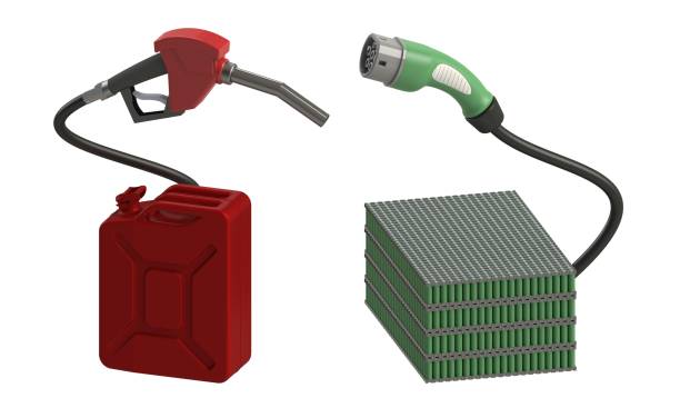 istock Petrol fuel nozzle vselectric vehicle charging plug 1475449048