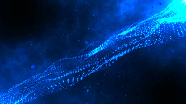 istock blue space particle form, futuristic neon graphic Background, energy 3d abstract art element illustration, technology artificial intelligence, shape theme wallpaper 1475451845