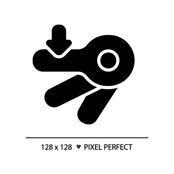 Automatic flush lever pixel perfect black glyph icon Automatic flush lever pixel perfect black glyph icon. Toilet bowl detail. Mechanism of restroom equipment. Silhouette symbol on white space. Solid pictogram. Vector isolated illustration flushing toilet stock illustrations