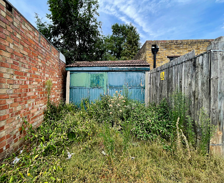 Overgrown garage entrance in east London