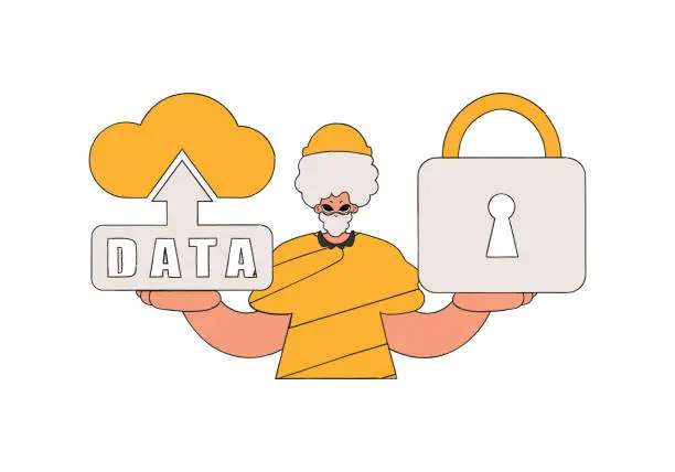Vector illustration of A person with cloud storage and a lock.