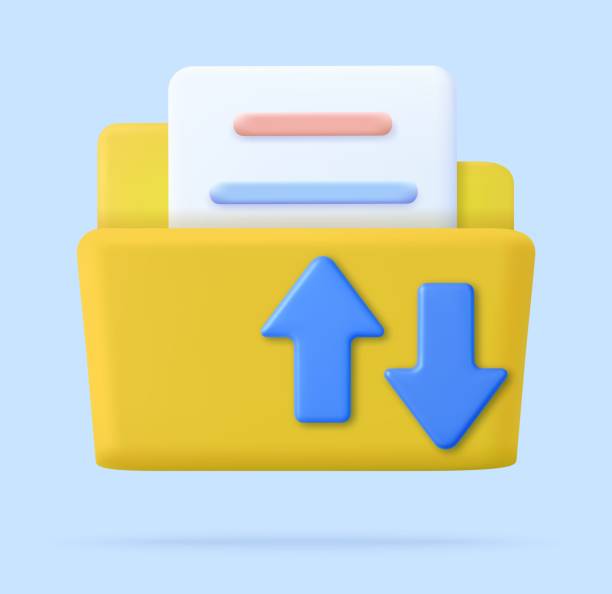 ikona folderu 3d. - downloading computer data exchanging stock illustrations