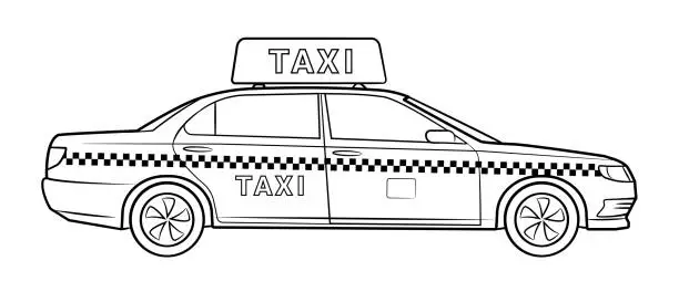 Vector illustration of Taxi car with large roof plate - vector stock illustration.