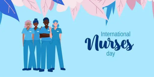 Vector illustration of National Nurses Week is observed in United states form 6th to 12th of May of each year, to mark the contributions that nurses make to society. Vector illustration.