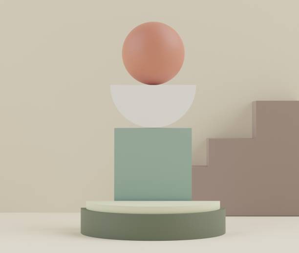 3d render abstract earth tone podium with clean background. Modern fashion display stand with simple geometric shapes. Empty vacant pedestal for showing cosmetics, products and presentation.