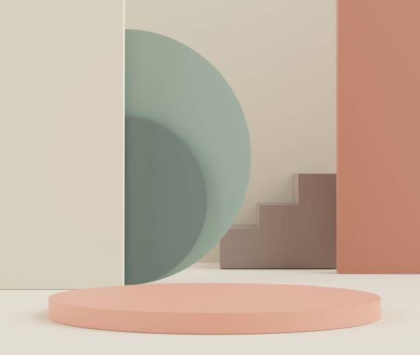 istock 3d render abstract earth tone podium with clean background. Modern fashion display stand with simple geometric shapes. Empty vacant pedestal for showing cosmetics, products and presentation. 1475459357