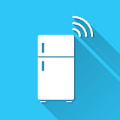 istock Smart Refrigerator. Icon on blue background - Flat Design with Long Shadow 1475459818