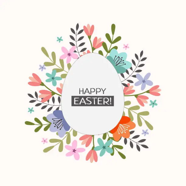 Vector illustration of Egg and flowers