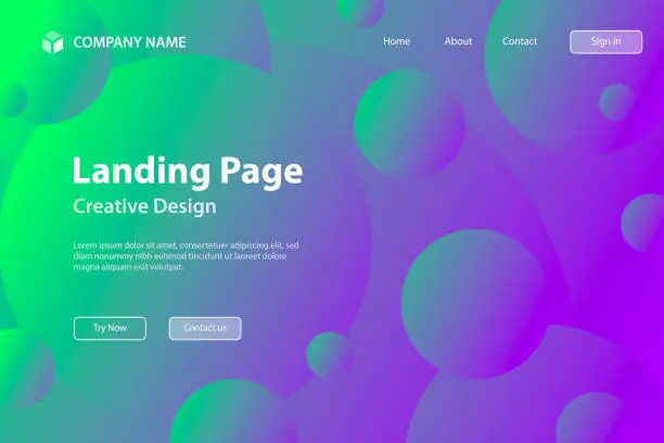 Vector illustration of Landing page Template - Abstract geometric background with Purple gradient circles