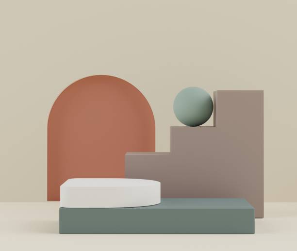 3d rendering of minimal scene of white blank podium with earth tones color theme. Display stand for product presentation mock up and cosmetic advertising. Cylinder stage in ornament simple design. representación 3d de la escena mínima del podio blanco en blanco con el tema de color de los tonos tierra. soporte de exhibición para maquetas de presentación de productos y publicidad cosmética. etapa cilíndrica en diseño simple de ornamento.