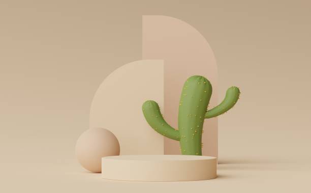 istock 3d render of Abstract minimal  display podium for showing products, cosmetic presentation and mock up. Showcase scene with pastel earth tone background. Illuminated simple geometric shapes. 1475462928