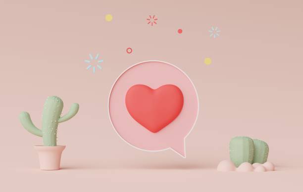 istock 3d render of minimal talking bar banner or icon bubble comment with cute heart in pastel earth tone background. Scene for mock up and presentation decorate with cute cactus. 1475463701
