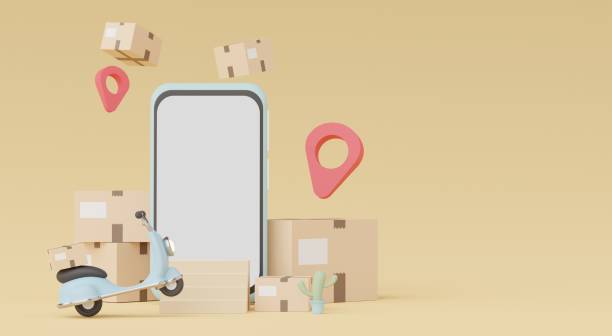 istock 3d render Minimal mini mobile phone or smartphone for work with white copy space for mock up and creative design. Shopping online concept. Online mini Scooter parcel delivery on pastel background. 1475463819