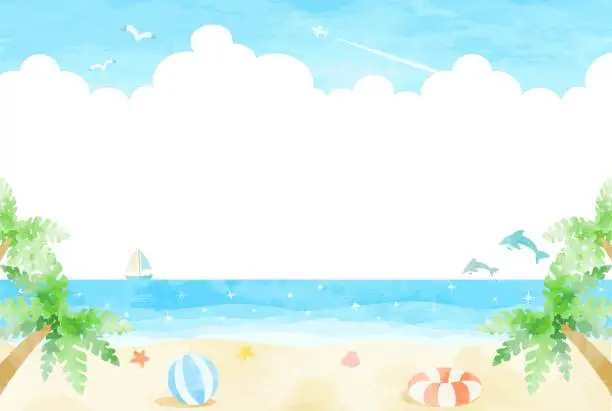 Vector illustration of beautiful　watercolor　sea　background　illustration　77