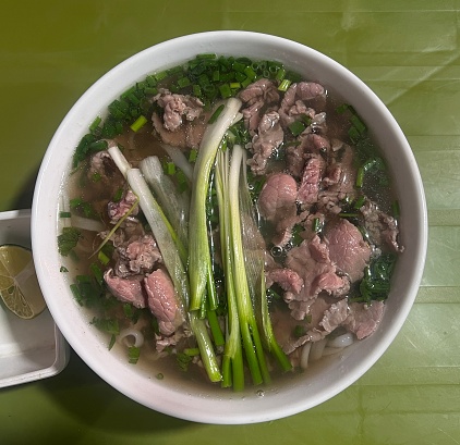 Vietnamese pho bo with beef.