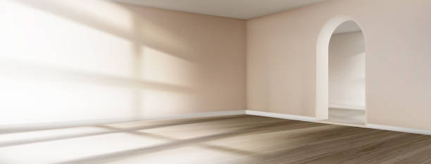leeres rauminterieur mit bogeneingang - wohnzimmer stock-grafiken, -clipart, -cartoons und -symbole