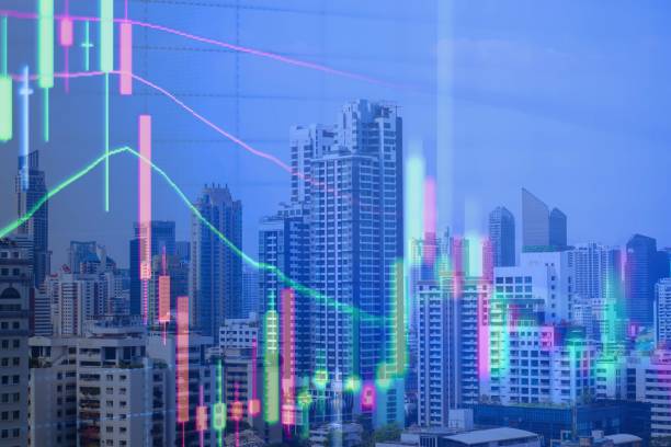istock Real estate, development and investing concept with financial chart indicators and stock market graphs on property building 1475469331
