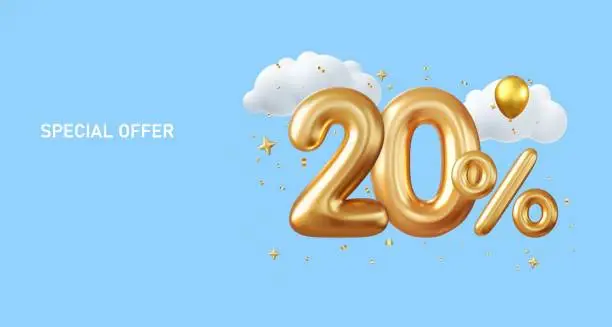 Vector illustration of 3d 20 percent off discount