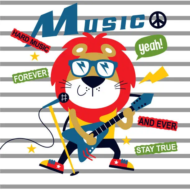 Vector illustration of music festival,lion the guitarist cute cartoon,vector illustration