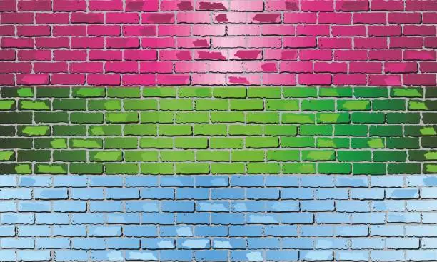 Vector illustration of Polysexual Pride Flag on brick wall