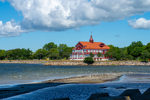 Landskrona, Sweden - July 10 2022: Citadellkliniken sith a wonderful seaside location.