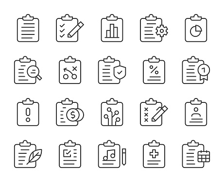 Clipboard Light Line Icons Vector EPS File.