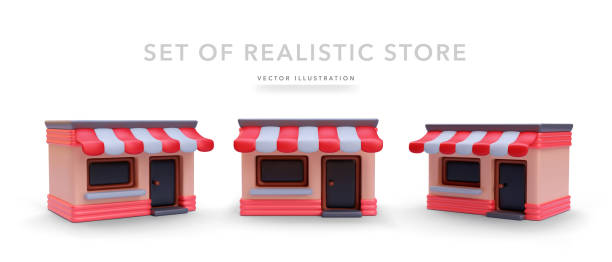 istock Set of 3d realistic store with shadow isolated on white background. Vector illustration 1475482060