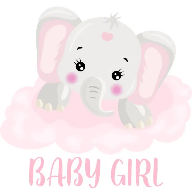 Vector illustration of Baby girl pink cute elephant