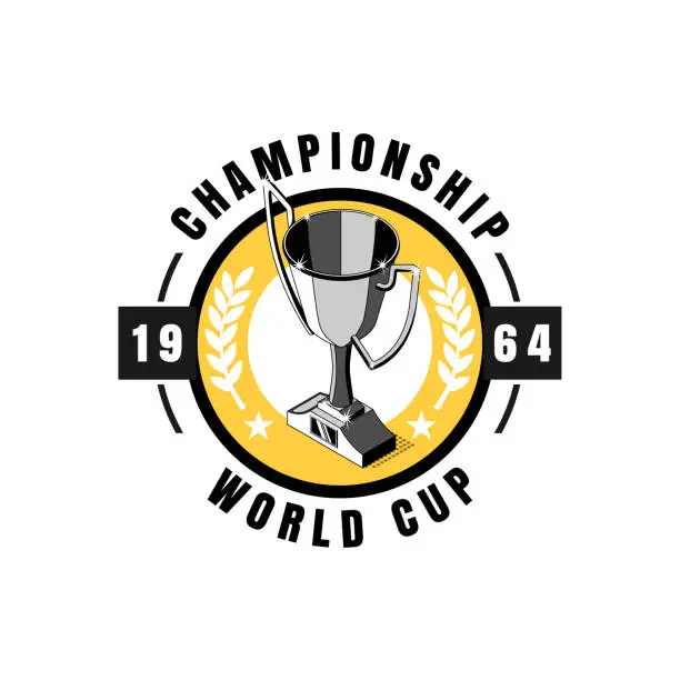 Vector illustration of Modern isometric cup vector logo for professional world champion sports league, trophy design