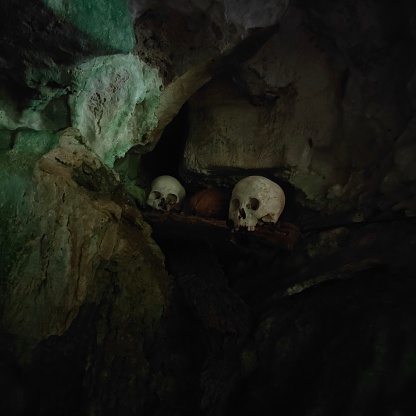 Skull in the cave grave at Toraja