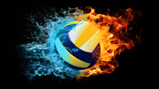 волейбольный мяч в огне и воде. - water fire circle ball стоковые фото и изображения