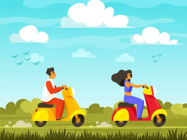 Vector illustration of People riding a motor scooters